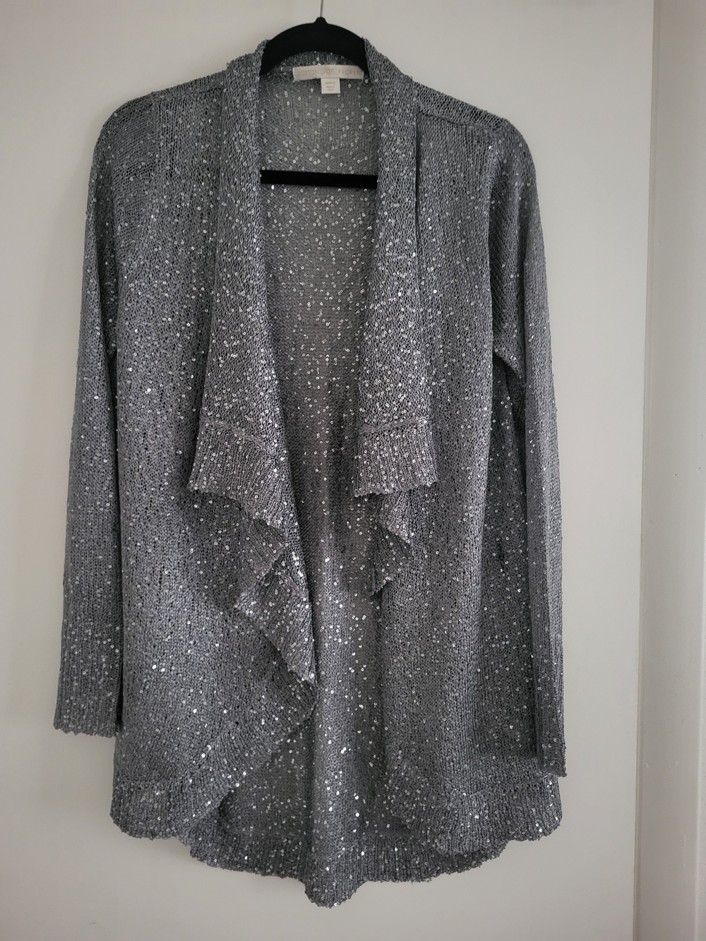 Boston Proper Sparkle Drape Front Cardigan Sweater - Gray